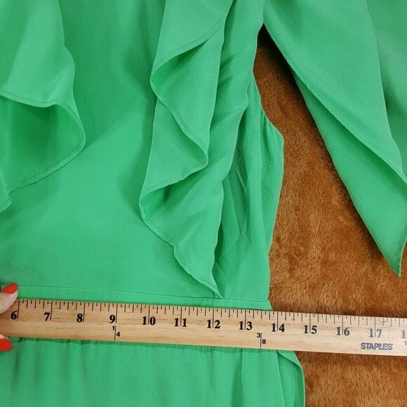 ALEXIS Midi Dress Womens Size 0 Green Cape Sleeve Tiered 100% Silk CATELINE - Picture 13 of 15
